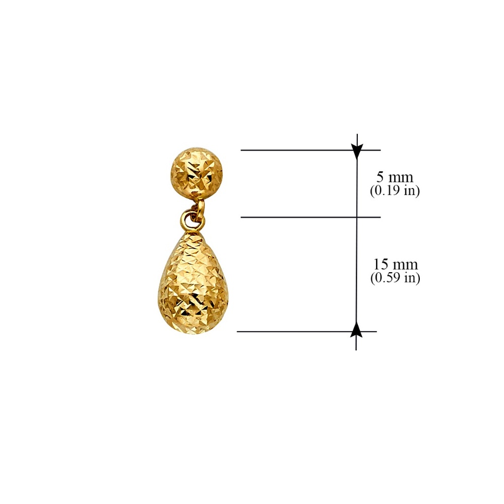 14K Yellow Diamond Cut Hollow Teardrop Earring - Picture 2 of 4